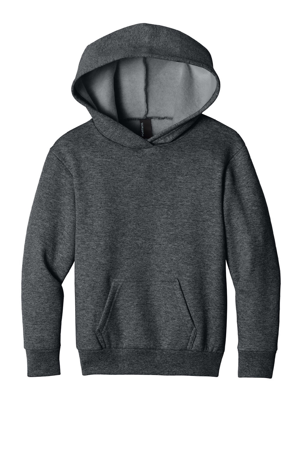 Port & Company PC68YH Youth Easy Fleece Hooded Sweatshirt Hoodie w/ Pouch Pocket Heather Dark Grey Flat Front