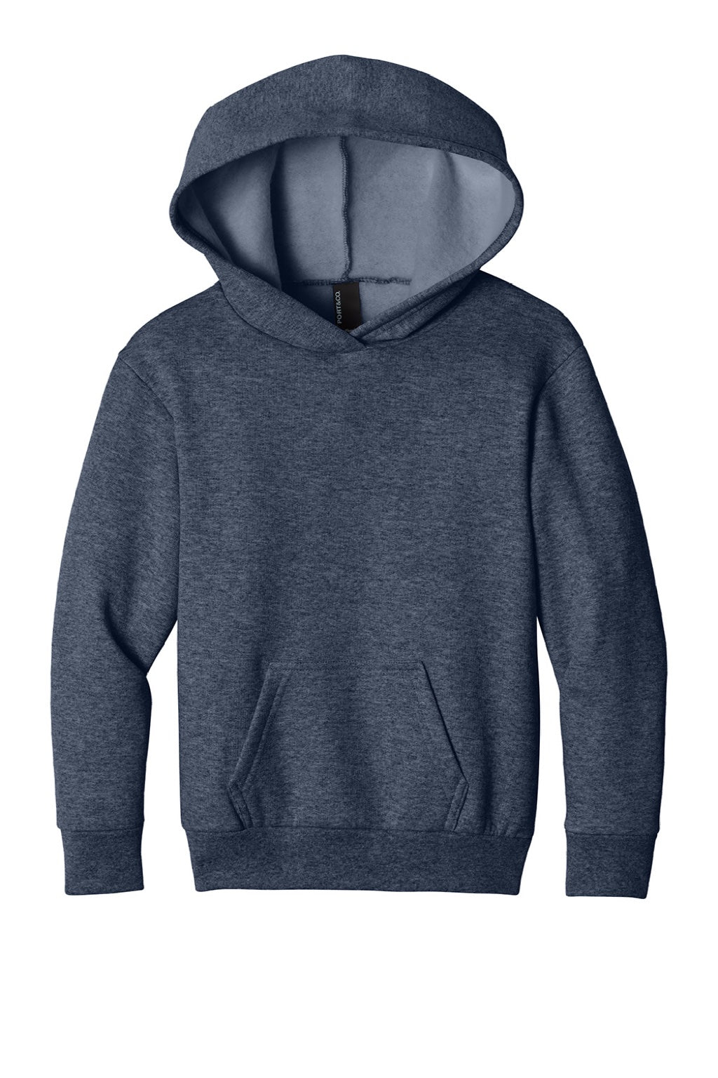 Port & Company PC68YH Youth Easy Fleece Hooded Sweatshirt Hoodie w/ Pouch Pocket Heather Navy Blue Flat Front