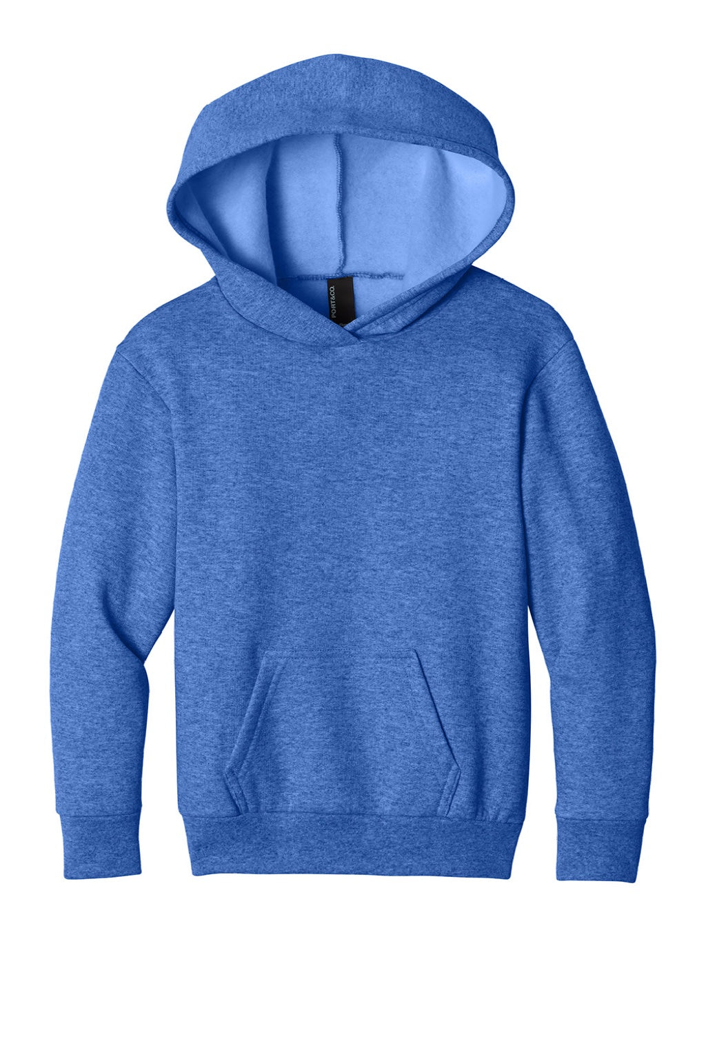 Port & Company PC68YH Youth Easy Fleece Hooded Sweatshirt Hoodie w/ Pouch Pocket Heather Royal Blue Flat Front