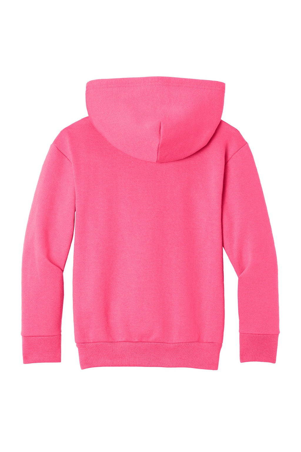 Port & Company PC68YH Youth Easy Fleece Hooded Sweatshirt Hoodie w/ Pouch Pocket Neon Pink Flat Back