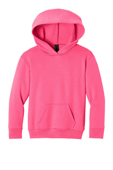 Port & Company PC68YH Youth Easy Fleece Hooded Sweatshirt Hoodie w/ Pouch Pocket Neon Pink Flat Front