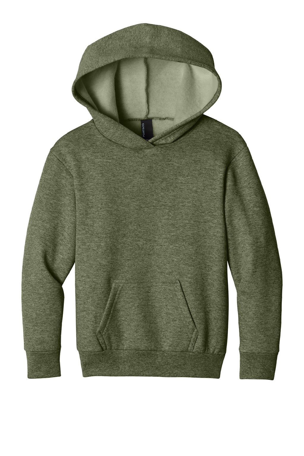 Port & Company PC68YH Youth Easy Fleece Hooded Sweatshirt Hoodie w/ Pouch Pocket Heather Olive Drab Green Flat Front