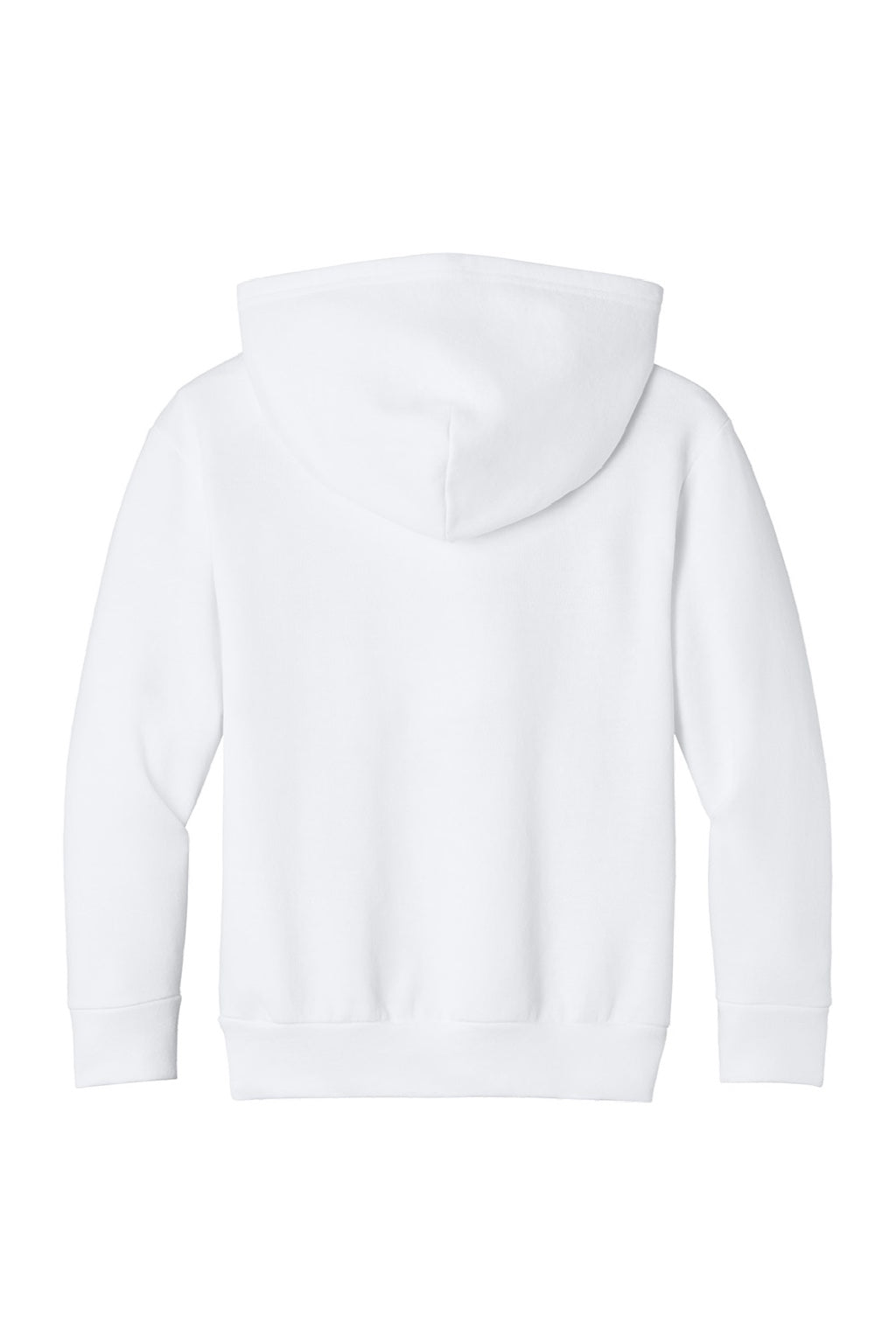 Port & Company PC68YH Youth Easy Fleece Hooded Sweatshirt Hoodie w/ Pouch Pocket White Flat Back