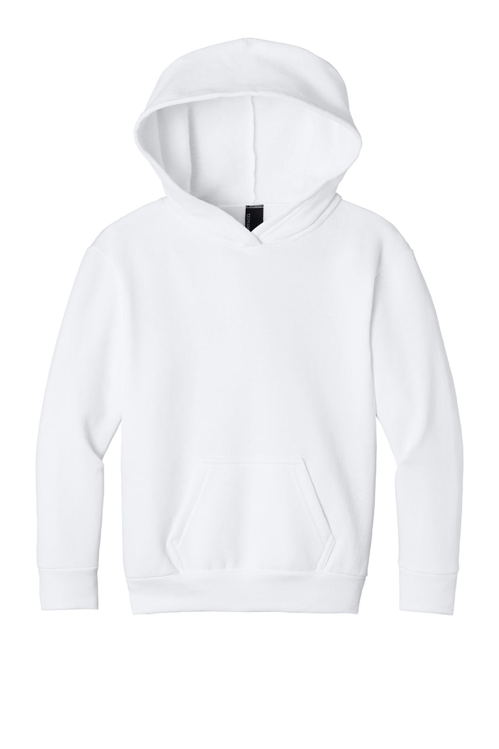 Port & Company PC68YH Youth Easy Fleece Hooded Sweatshirt Hoodie w/ Pouch Pocket White Flat Front