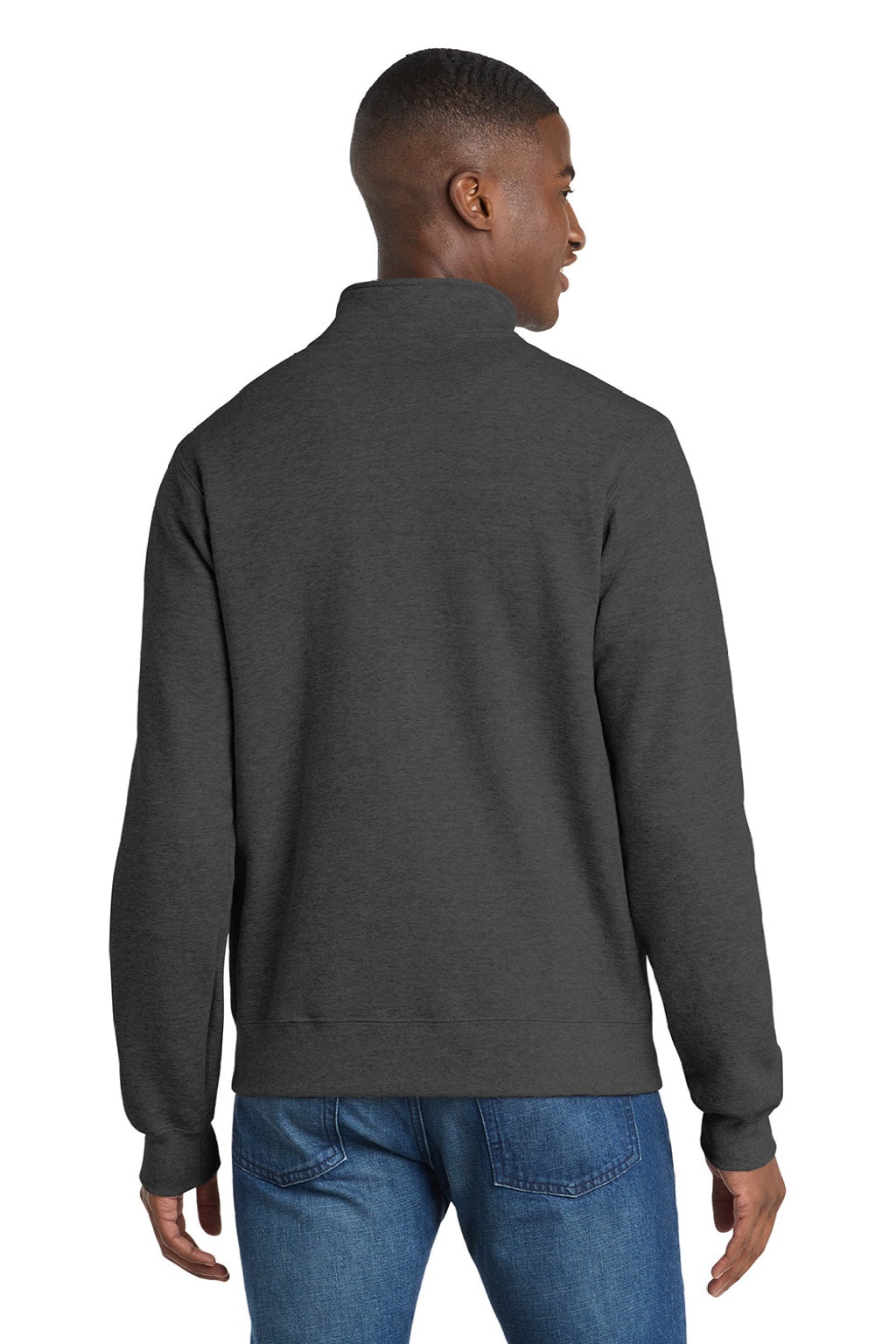 Port & Company PC78FZ Mens Core Fleece Full Zip Sweatshirt w/ Pockets Heather Dark Grey Model Back