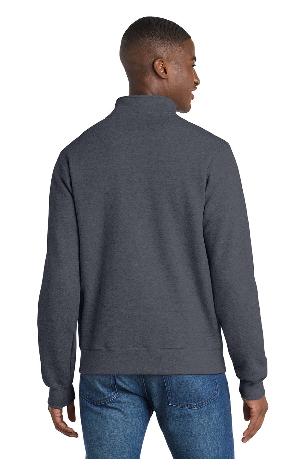 Port & Company PC78FZ Mens Core Fleece Full Zip Sweatshirt w/ Pockets Heather Navy Blue Model Back