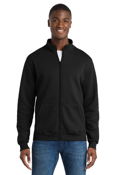 Port & Company PC78FZ Mens Core Fleece Full Zip Sweatshirt w/ Pockets Jet Black Model Front