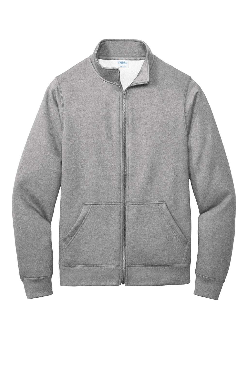 Port & Company PC78FZ Mens Core Fleece Full Zip Sweatshirt w/ Pockets Heather Grey Flat Front