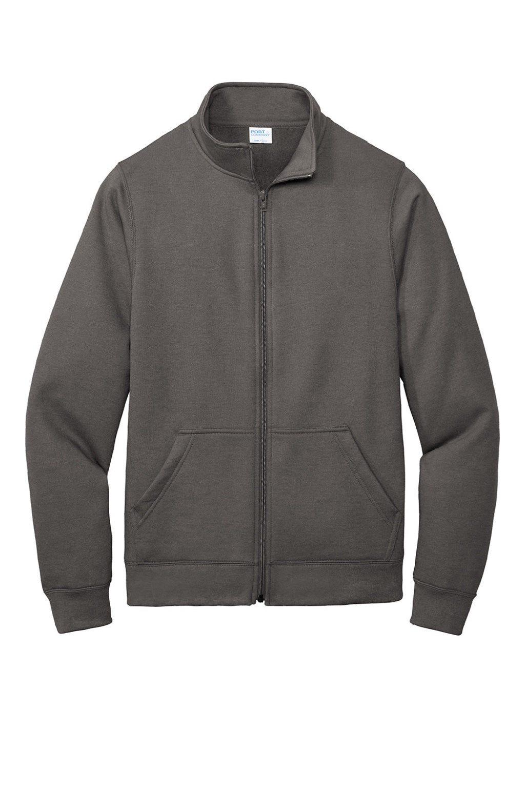 Port & Company PC78FZ Mens Core Fleece Full Zip Sweatshirt w/ Pockets Charcoal Grey Flat Front