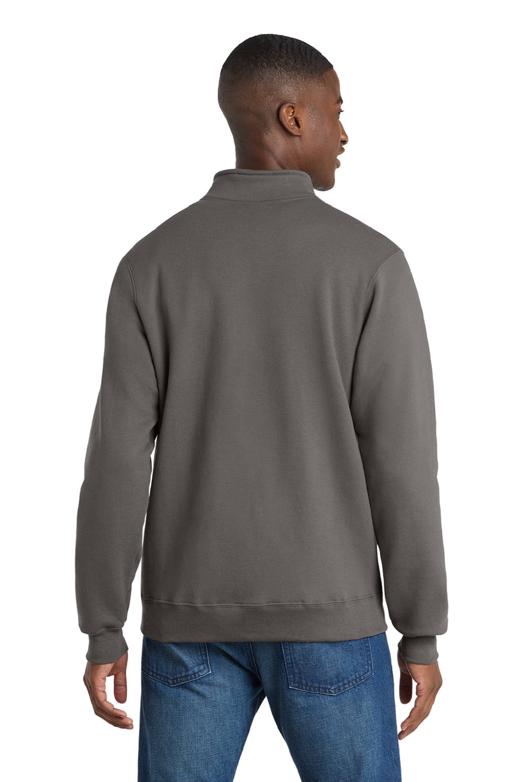 Port & Company PC78FZ Mens Core Fleece Full Zip Sweatshirt w/ Pockets Charcoal Grey Model Back