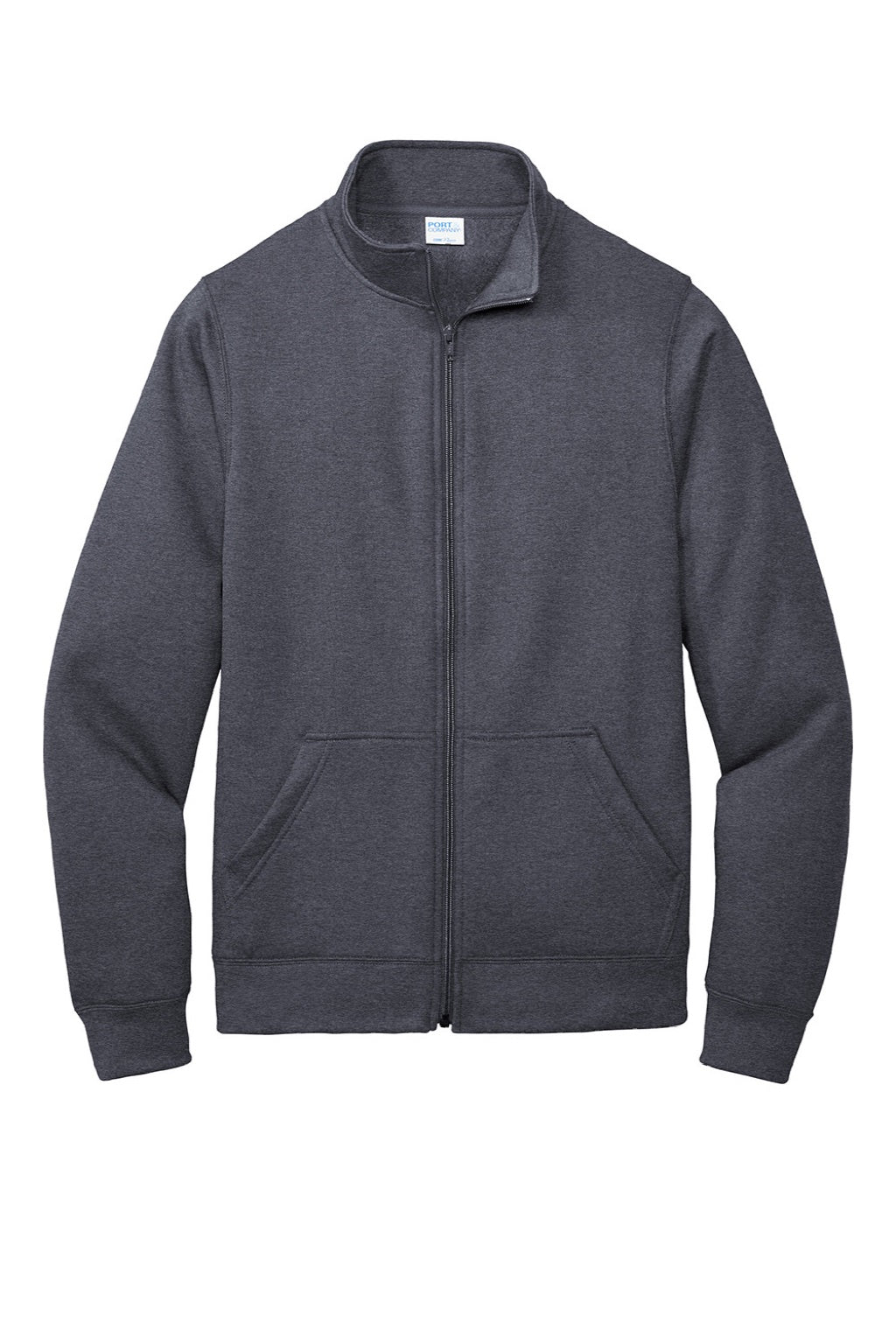Port & Company PC78FZ Mens Core Fleece Full Zip Sweatshirt w/ Pockets Heather Navy Blue Flat Front