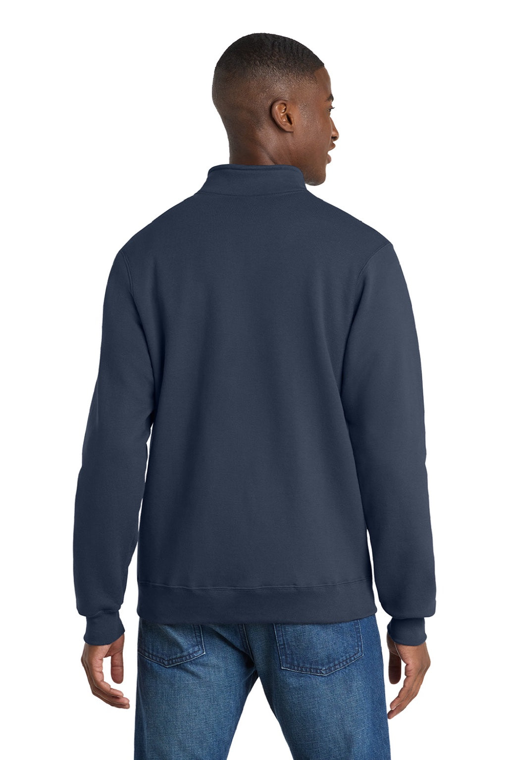 Port & Company PC78FZ Mens Core Fleece Full Zip Sweatshirt w/ Pockets Navy Blue Model Back