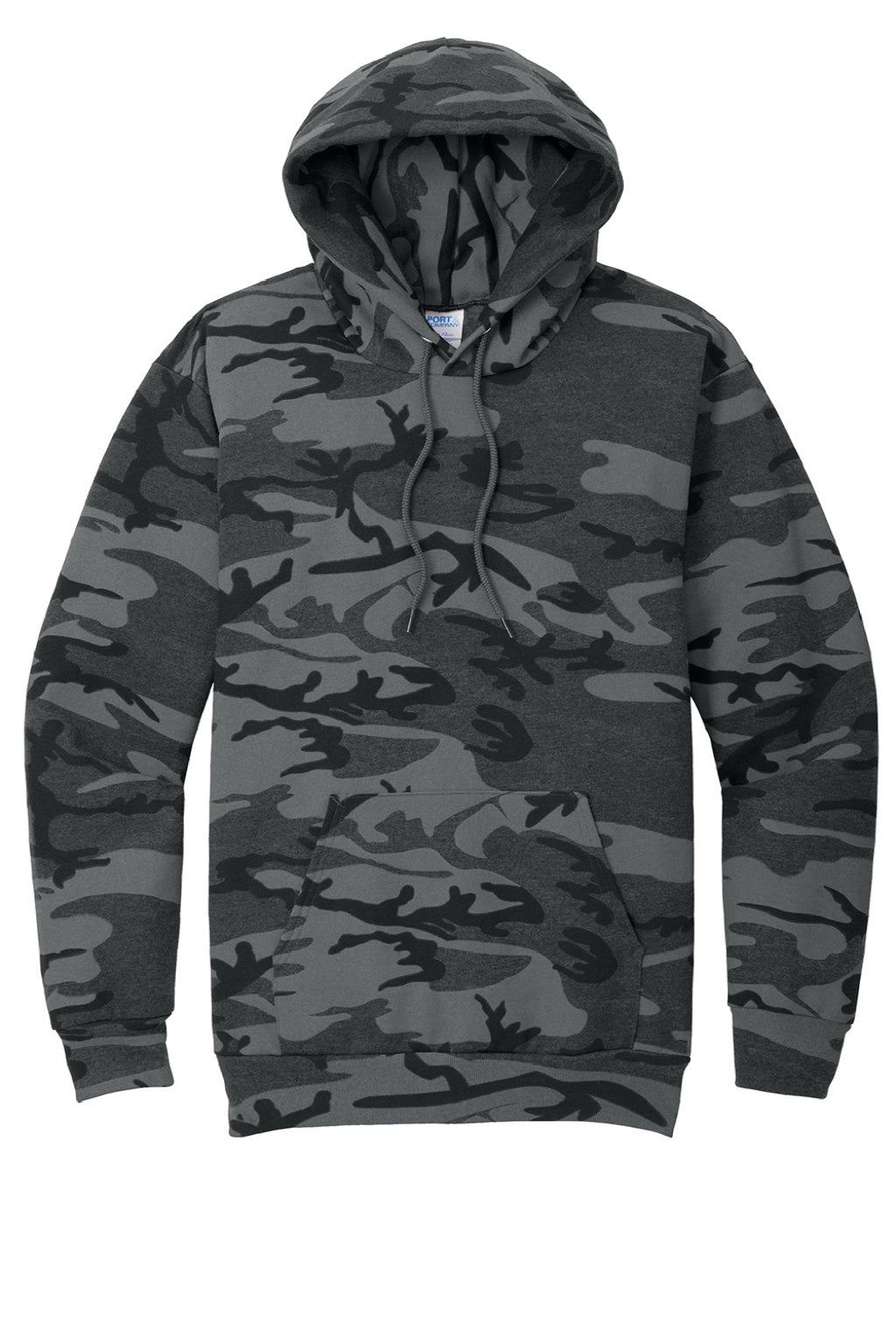 Port & Company PC78HC Mens Core Pill Resistant Fleece Hooded Sweatshirt Hoodie w/ Pouch Pocket Heather Black Camo Flat Front