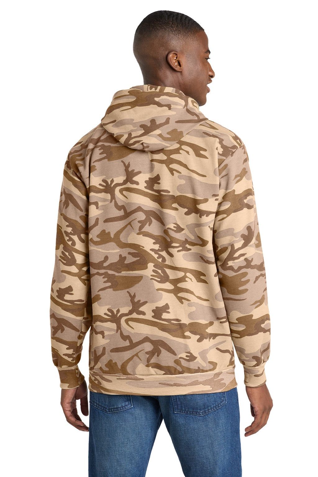 Port & Company PC78HC Mens Core Pill Resistant Fleece Hooded Sweatshirt Hoodie w/ Pouch Pocket Desert Camo Model Back