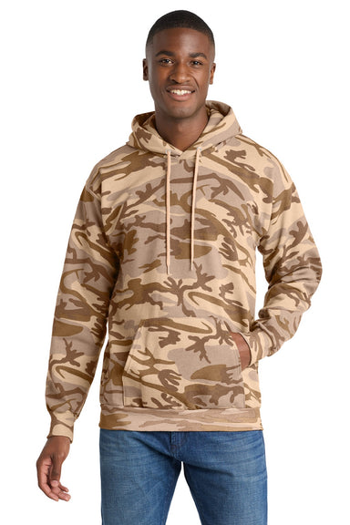 Port & Company PC78HC Mens Core Pill Resistant Fleece Hooded Sweatshirt Hoodie w/ Pouch Pocket Desert Camo Model Front