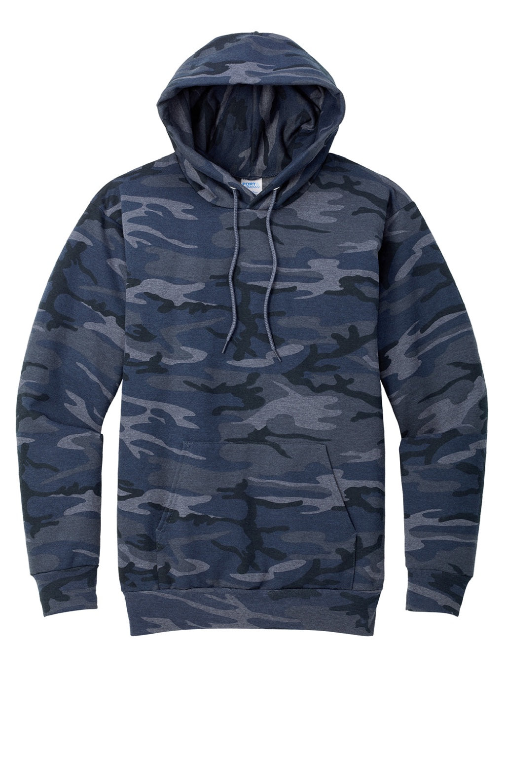 Port & Company PC78HC Mens Core Pill Resistant Fleece Hooded Sweatshirt Hoodie w/ Pouch Pocket Heather Navy Blue Camo Flat Front