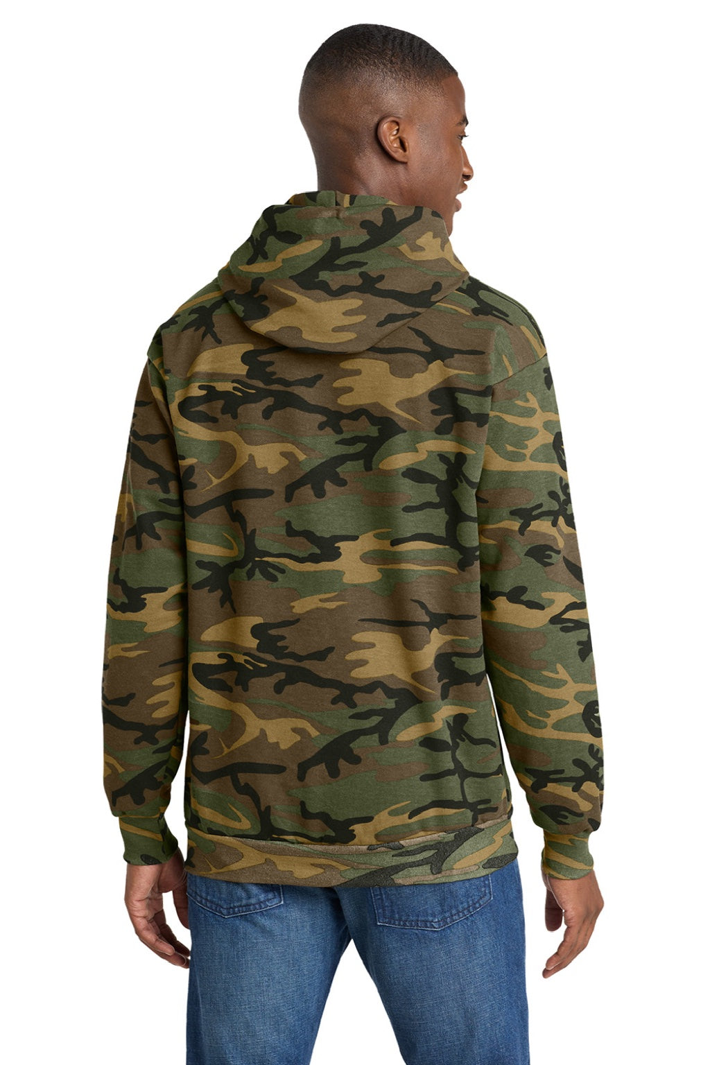 Port & Company PC78HC Mens Core Pill Resistant Fleece Hooded Sweatshirt Hoodie w/ Pouch Pocket Military Camo Model Back