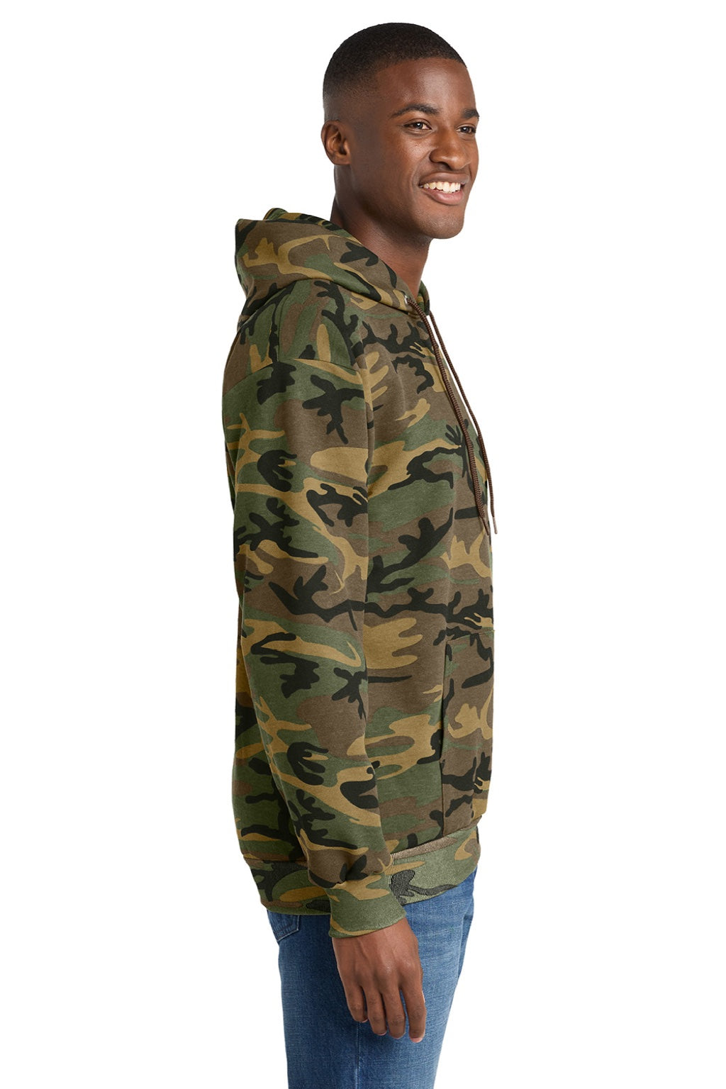 Port & Company PC78HC Mens Core Pill Resistant Fleece Hooded Sweatshirt Hoodie w/ Pouch Pocket Military Camo Model Side
