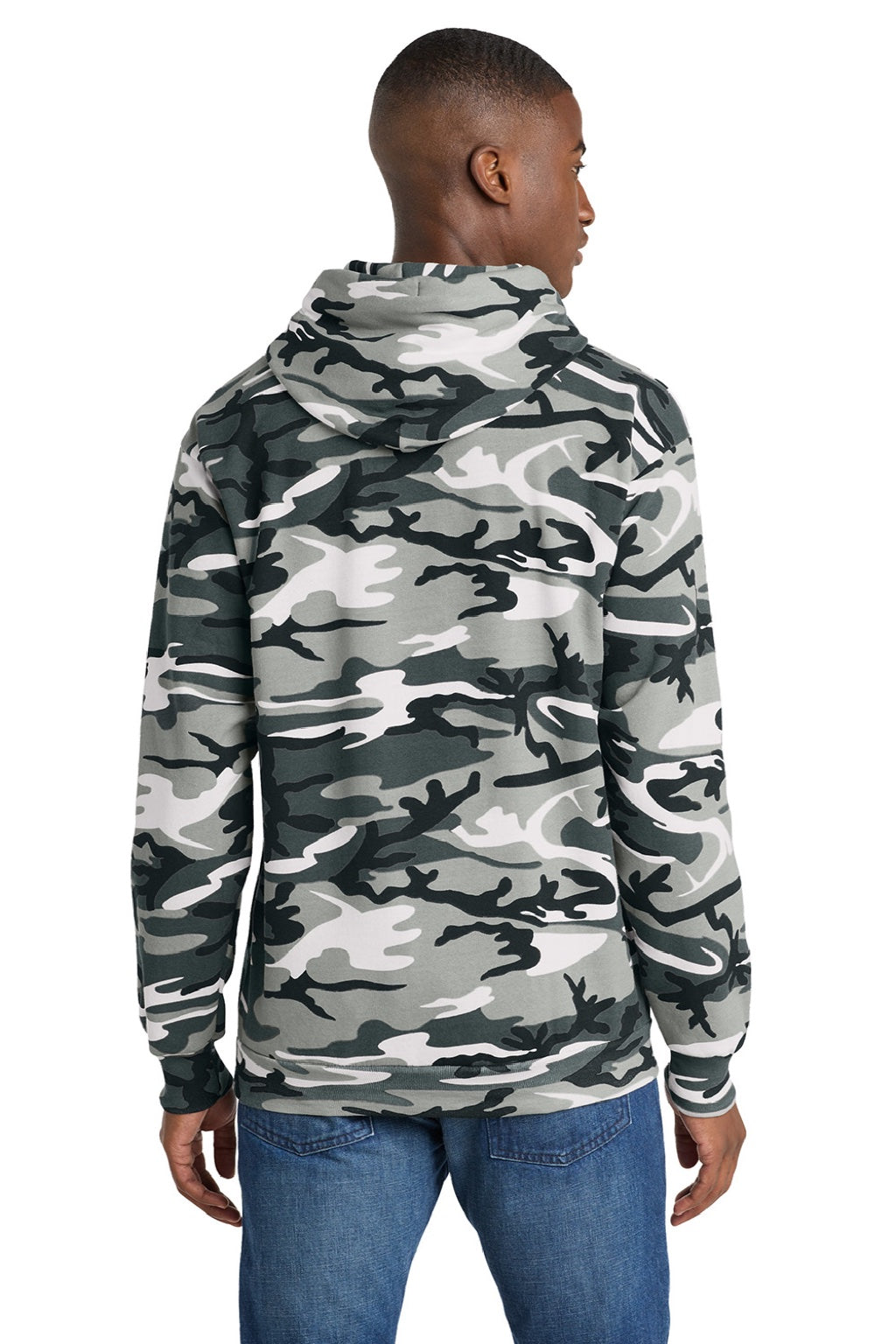 Port & Company PC78HC Mens Core Pill Resistant Fleece Hooded Sweatshirt Hoodie w/ Pouch Pocket Winter Camo Model Back
