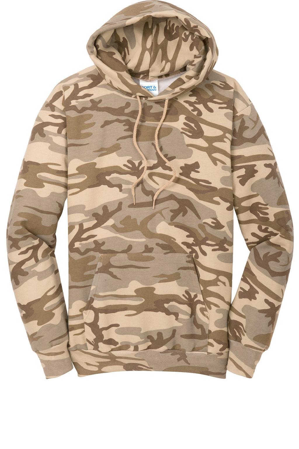 Port & Company PC78HC Mens Core Pill Resistant Fleece Hooded Sweatshirt Hoodie w/ Pouch Pocket Desert Camo Flat Front