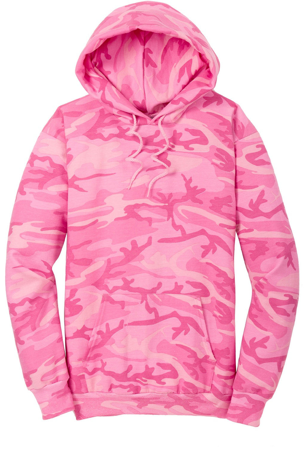 Port & Company PC78HC Mens Core Pill Resistant Fleece Hooded Sweatshirt Hoodie w/ Pouch Pocket Pink Camo Flat Front