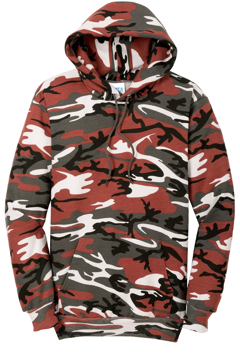 Port & Company PC78HC Mens Core Pill Resistant Fleece Hooded Sweatshirt Hoodie w/ Pouch Pocket Red Camo Flat Front