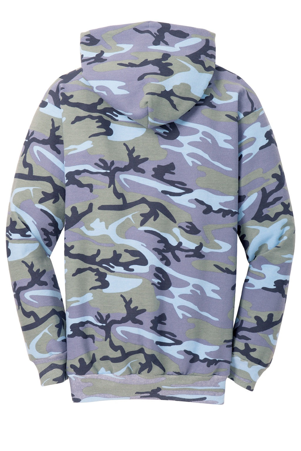 Port & Company PC78HC Mens Core Pill Resistant Fleece Hooded Sweatshirt Hoodie w/ Pouch Pocket Woodland Blue Camo Flat Back