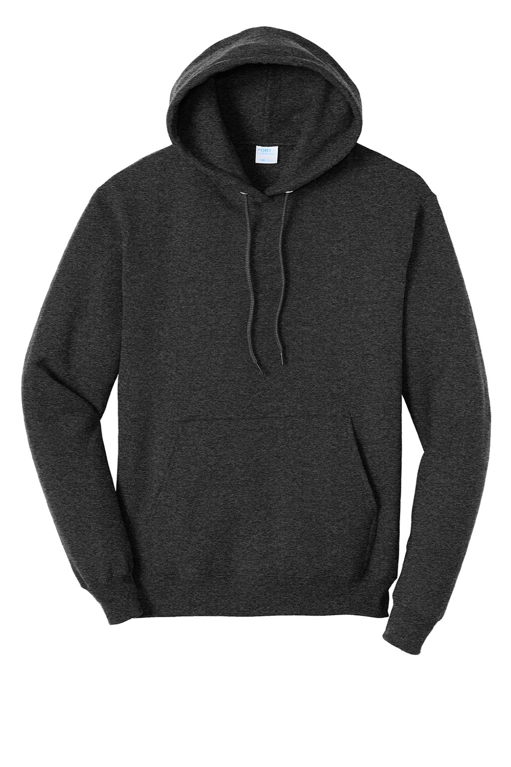 Port & Company PC78H/PC78HT Mens Core Pill Resistant Fleece Hooded Sweatshirt Hoodie w/ Pouch Pocket Heather Black Flat Front