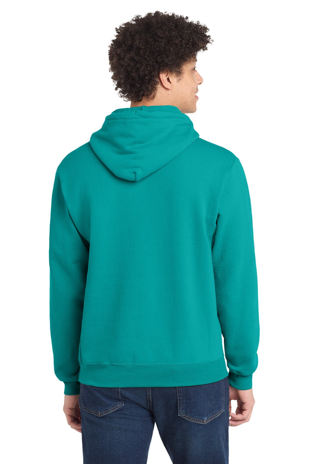 Port & Company PC78H/PC78HT Mens Core Pill Resistant Fleece Hooded Sweatshirt Hoodie w/ Pouch Pocket Bright Aqua Blue Model Back