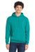 Port & Company PC78H/PC78HT Mens Core Pill Resistant Fleece Hooded Sweatshirt Hoodie w/ Pouch Pocket Bright Aqua Blue Model Front