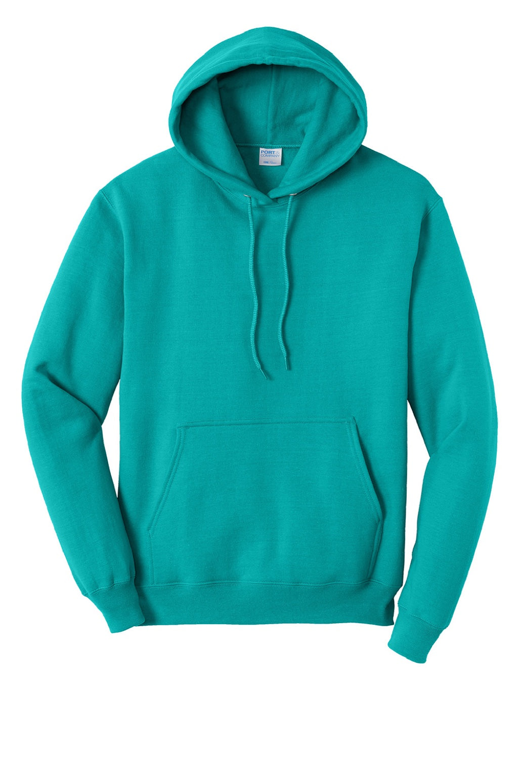 Port & Company PC78H/PC78HT Mens Core Pill Resistant Fleece Hooded Sweatshirt Hoodie w/ Pouch Pocket Bright Aqua Blue Flat Front