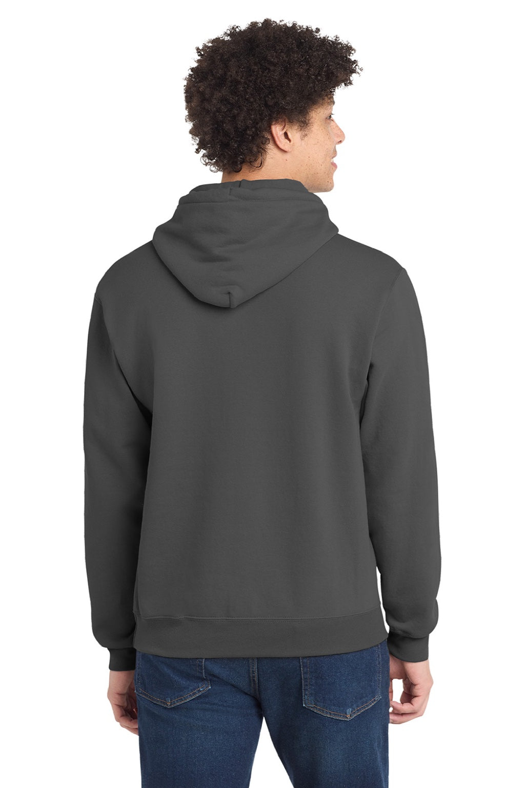 Port & Company PC78H/PC78HT Mens Core Pill Resistant Fleece Hooded Sweatshirt Hoodie w/ Pouch Pocket Coal Grey Model Back