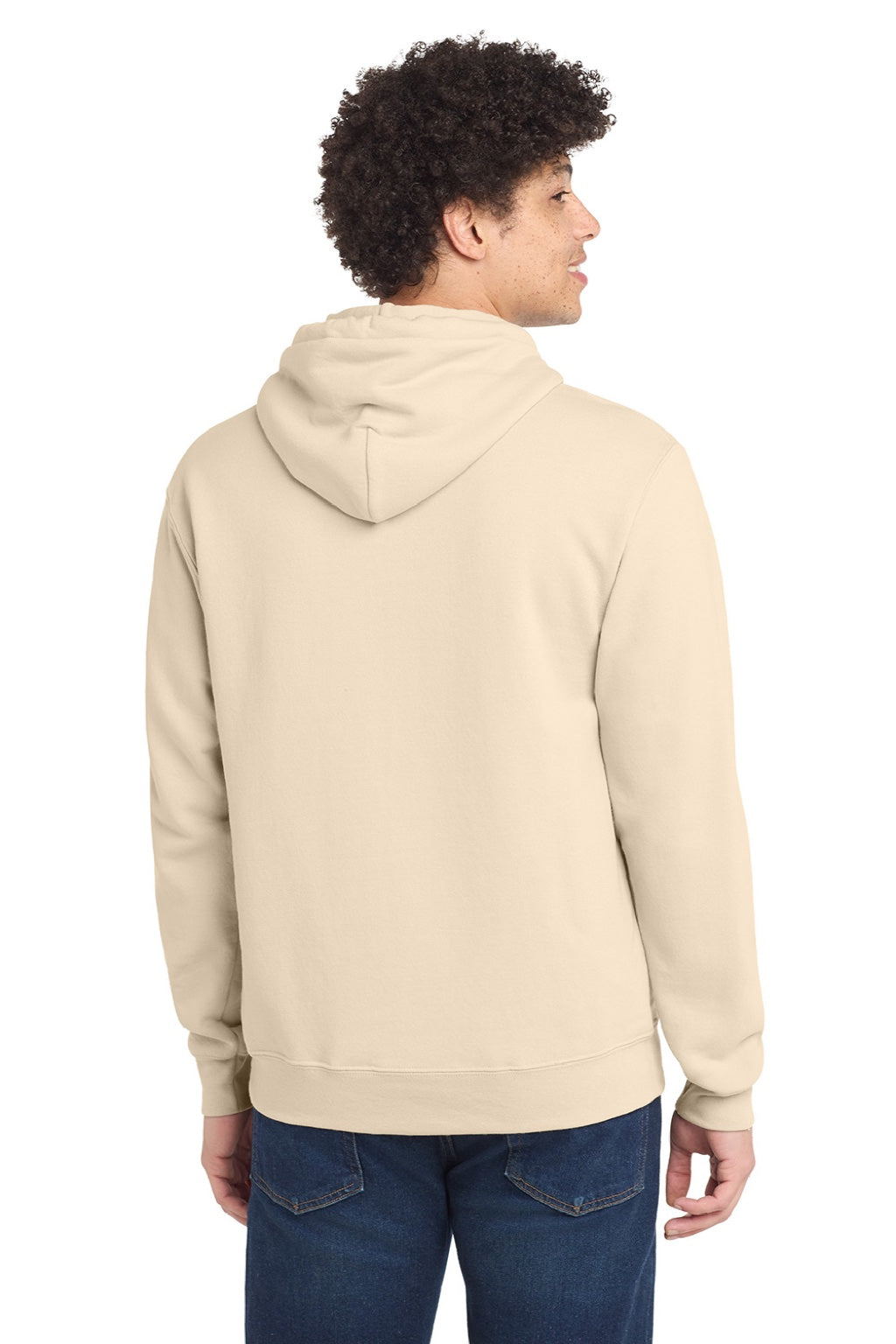 Port & Company PC78H/PC78HT Mens Core Pill Resistant Fleece Hooded Sweatshirt Hoodie w/ Pouch Pocket Cream Model Back