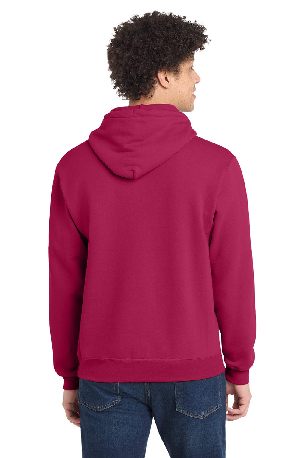 Port & Company PC78H/PC78HT Mens Core Pill Resistant Fleece Hooded Sweatshirt Hoodie w/ Pouch Pocket Flush Pink Model Back