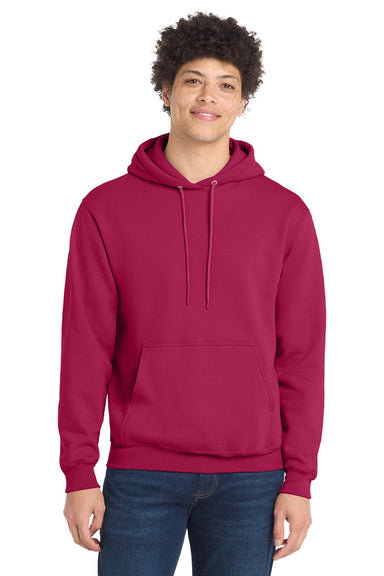 Port & Company PC78H/PC78HT Mens Core Pill Resistant Fleece Hooded Sweatshirt Hoodie w/ Pouch Pocket Flush Pink Model Front