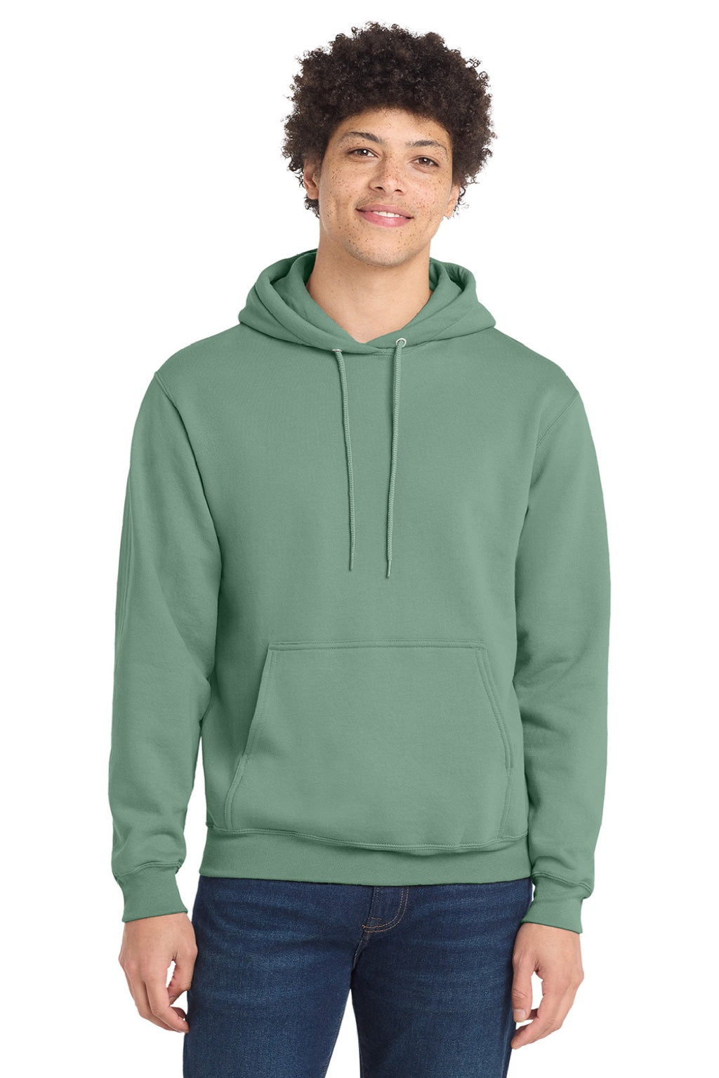 Port & Company PC78H/PC78HT Mens Core Pill Resistant Fleece Hooded Sweatshirt Hoodie w/ Pouch Pocket Laurel Green Model Front