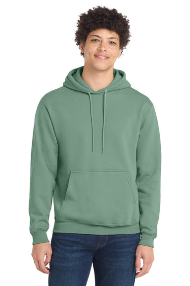 Port & Company PC78H/PC78HT Mens Core Pill Resistant Fleece Hooded Sweatshirt Hoodie w/ Pouch Pocket Laurel Green Model Front