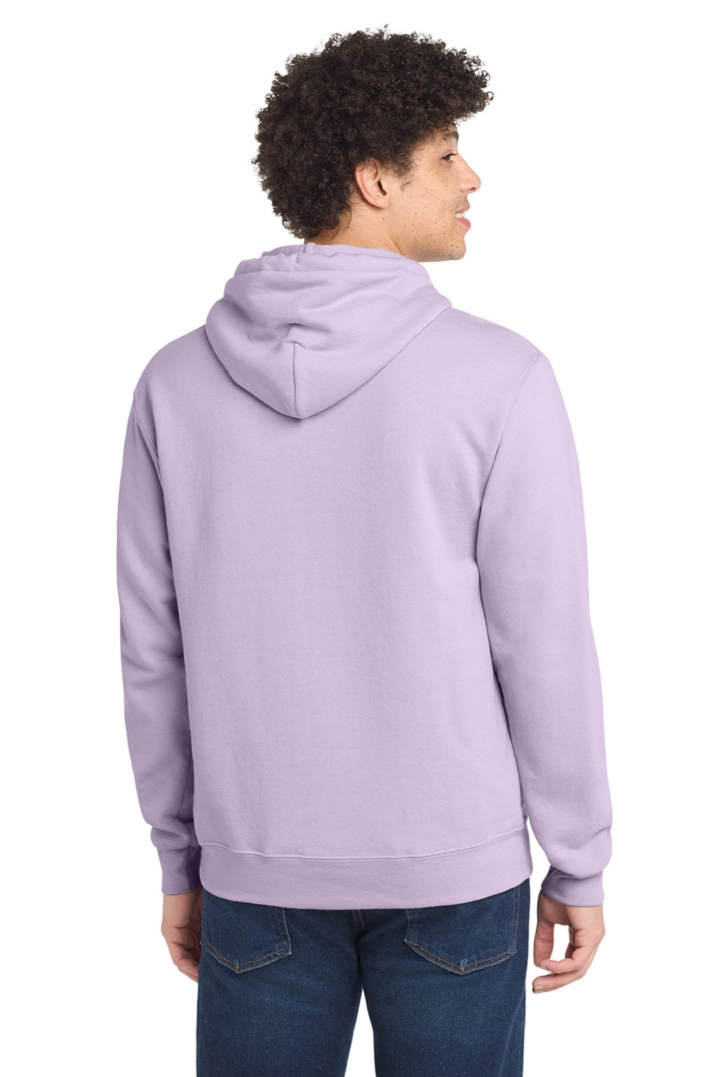 Port & Company PC78H/PC78HT Mens Core Pill Resistant Fleece Hooded Sweatshirt Hoodie w/ Pouch Pocket Lavender Purple Model Back