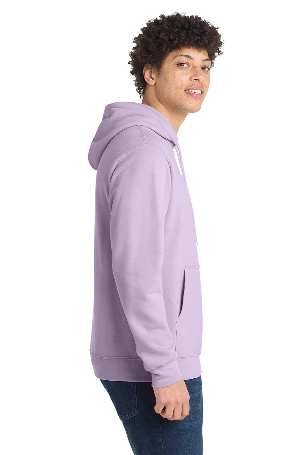 Port & Company PC78H/PC78HT Mens Core Pill Resistant Fleece Hooded Sweatshirt Hoodie w/ Pouch Pocket Lavender Purple Model Side