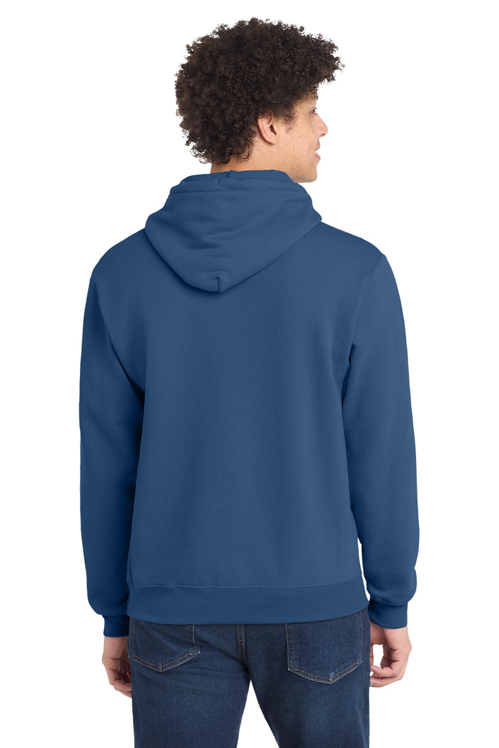 Port & Company PC78H/PC78HT Mens Core Pill Resistant Fleece Hooded Sweatshirt Hoodie w/ Pouch Pocket Neptune Blue Model Back