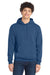 Port & Company PC78H/PC78HT Mens Core Pill Resistant Fleece Hooded Sweatshirt Hoodie w/ Pouch Pocket Neptune Blue Model Front