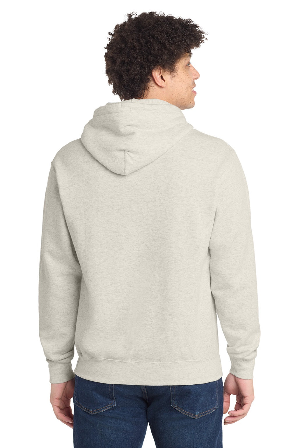 Port & Company PC78H/PC78HT Mens Core Pill Resistant Fleece Hooded Sweatshirt Hoodie w/ Pouch Pocket Heather Oatmeal Model Back
