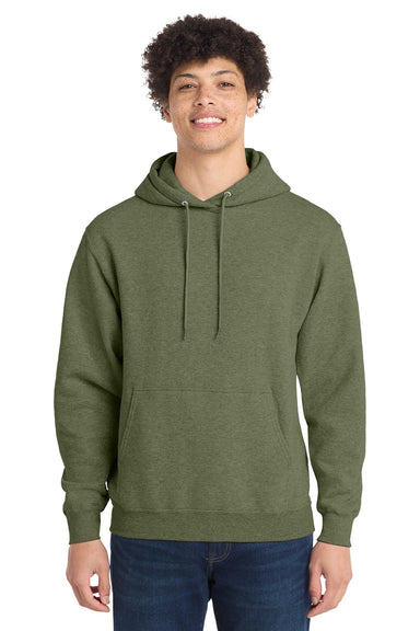 Port & Company PC78H/PC78HT Mens Core Pill Resistant Fleece Hooded Sweatshirt Hoodie w/ Pouch Pocket Heather Olive Drab Green Model Front