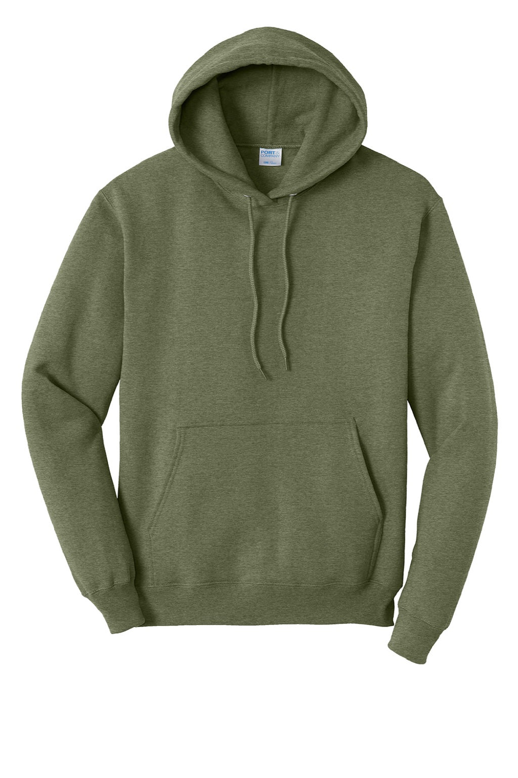 Port & Company PC78H/PC78HT Mens Core Pill Resistant Fleece Hooded Sweatshirt Hoodie w/ Pouch Pocket Heather Olive Drab Green Flat Front