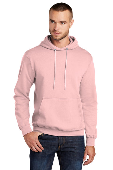 Port & Company PC78H/PC78HT Mens Core Pill Resistant Fleece Hooded Sweatshirt Hoodie w/ Pouch Pocket Pale Blush Pink Model Front