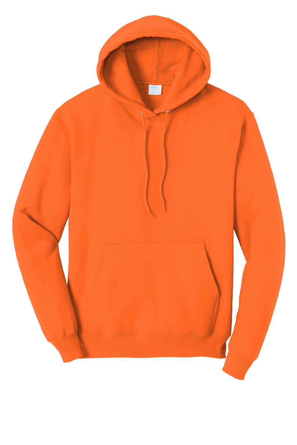 Port & Company PC78H/PC78HT Mens Core Pill Resistant Fleece Hooded Sweatshirt Hoodie w/ Pouch Pocket Safety Orange Flat Front