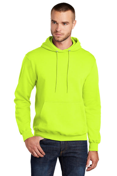 Port & Company PC78H/PC78HT Mens Core Pill Resistant Fleece Hooded Sweatshirt Hoodie w/ Pouch Pocket Safety Green Model Front