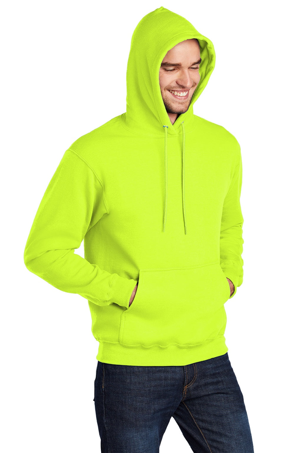 Port & Company PC78H/PC78HT Mens Core Pill Resistant Fleece Hooded Sweatshirt Hoodie w/ Pouch Pocket Safety Green Model 3q