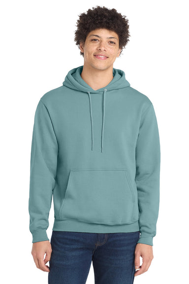 Port & Company PC78H/PC78HT Mens Core Pill Resistant Fleece Hooded Sweatshirt Hoodie w/ Pouch Pocket Stonewashed Blue Model Front