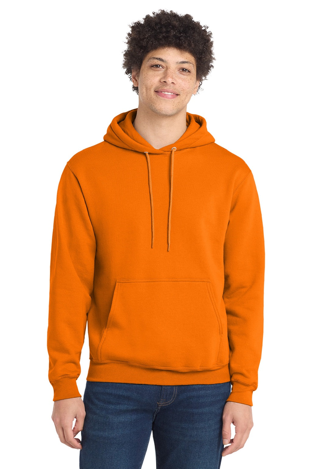 Port & Company PC78H/PC78HT Mens Core Pill Resistant Fleece Hooded Sweatshirt Hoodie w/ Pouch Pocket Tennessee Orange Model Front